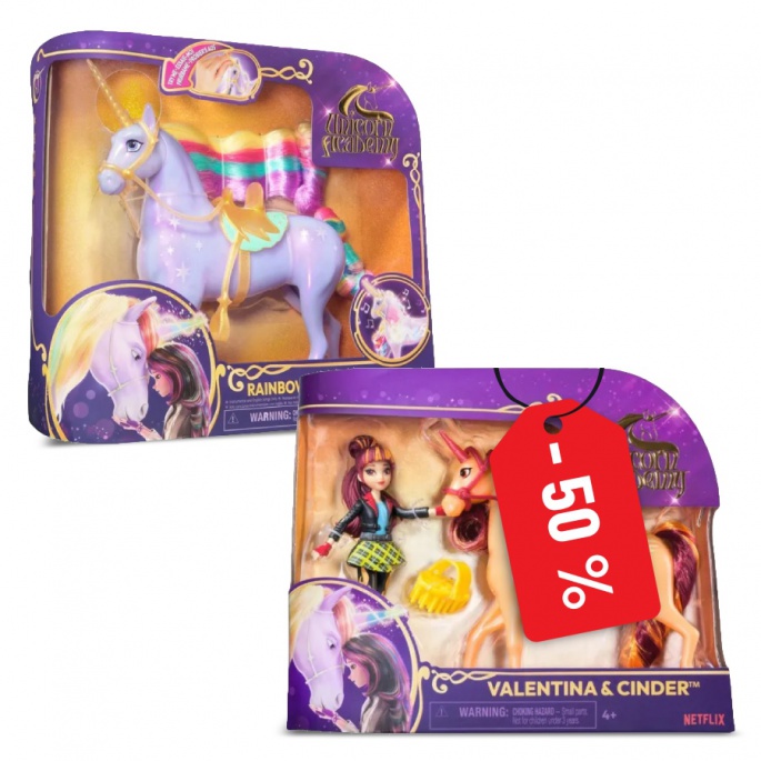 Unicorn Academy svjetlosni jednorog Wildstar 28 cm + Valentina i Cinder 11 cm za pola cijene