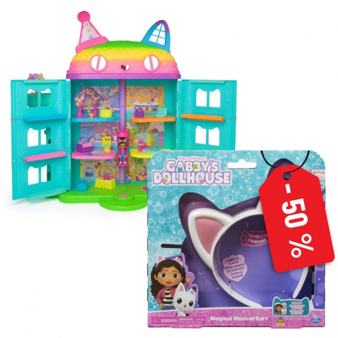 Povoljni paket: Gabby’s Dollhouse – Velika kuća Zabava s mačjim ušima koje sviraju za polovicu cijene