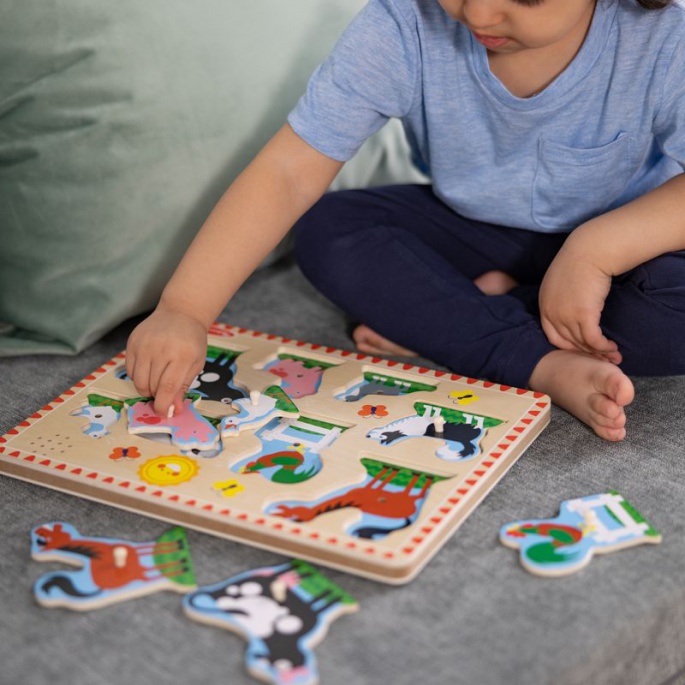 Melissa & Doug drvene puzzle sa zvučnim efektima životinje na farmi