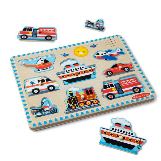 Melissa & Doug drvene puzzle sa zvučnim efektima prijevozna sredstva
