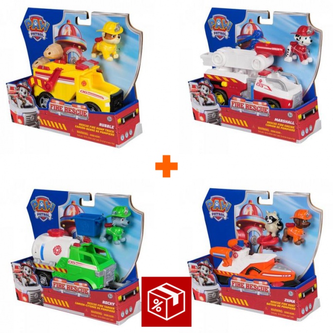 Povoljni set: Paw Patrol Vatrogasno vozilo Rubble + Marshall + Rocky + Zuma