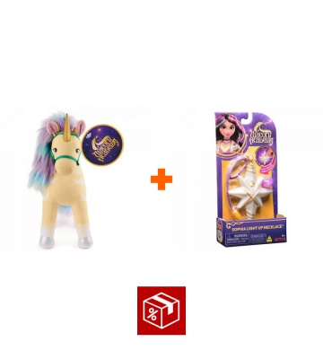 Povoljan set: Unicorn Academy plišani jednorog Leaf 38 cm + ogrlica s prstenom