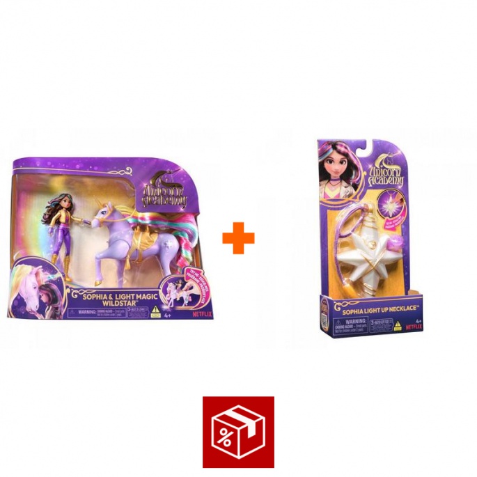 Povoljni set: Unicorn Academy Sophia & Wildstar 11 cm + ogrlica s prstenom