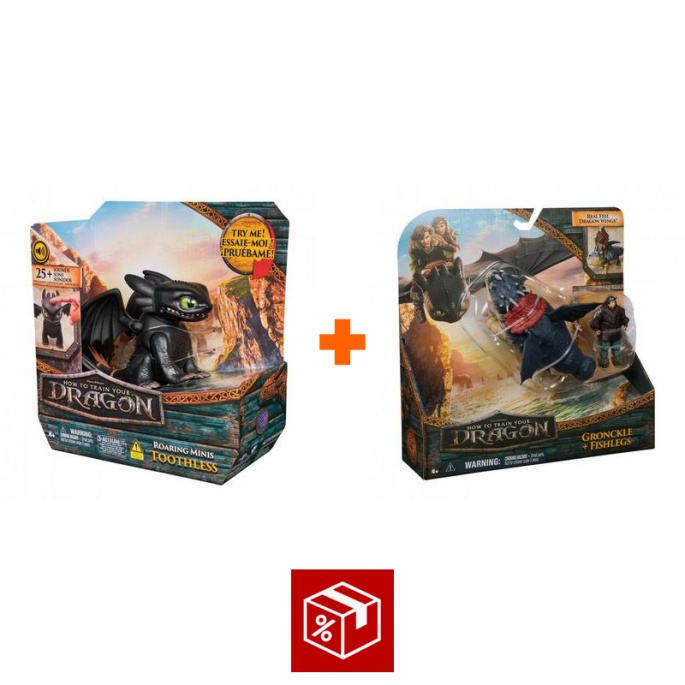 Povoljan set: Kako izdresirati zmaja mini zmaj sa zvukovima i pokretima Bezubica + Gronckle i Ribonog