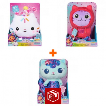 Povoljni set: Gabby’s Dollhouse plišana igračka Cakey sa zvukovima + plišani DJ Catnip i Mercat