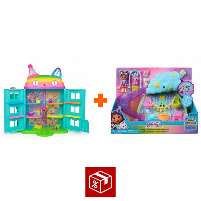 Povoljan set: Gabby’s Dollhouse veliki kuća zabava + igraći set jaslice