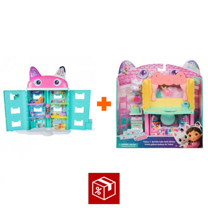 Isplativi set: Gabby’s Dollhouse velika kuća iz filma + soba za veliku kuću kuhinja