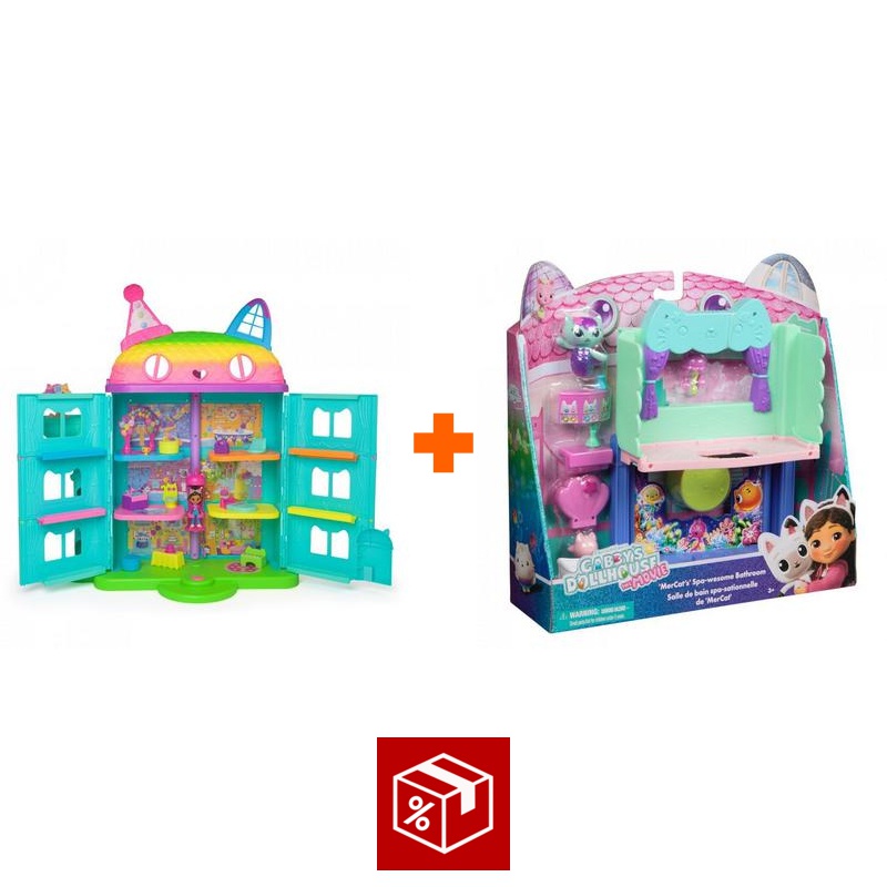 Povoljni set: Gabby’s Dollhouse velika kuća za zabavu + kupaonica za veliku kuću