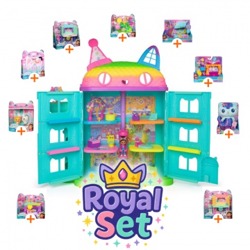 Royal set: Gabby’s Dollhouse velika kuća s proslavom, 9 dodataka + plišani Mercat GRATIS