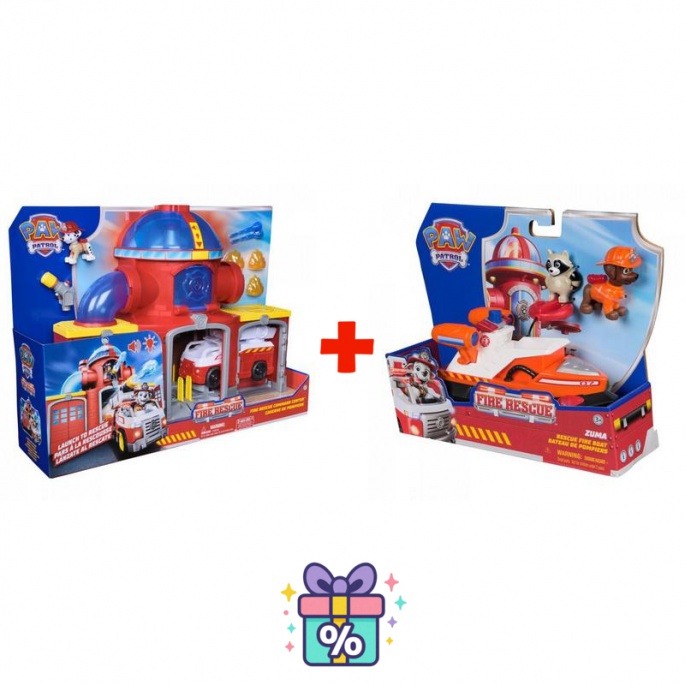 Povoljni set: Paw Patrol Fire Rescue vatrogasna stanica + Fire Rescue vozilo Zuma