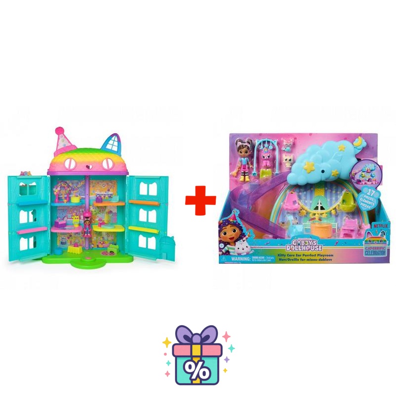 Povoljan set: Gabby’s Dollhouse veliki kuća zabava + igraći set jaslice