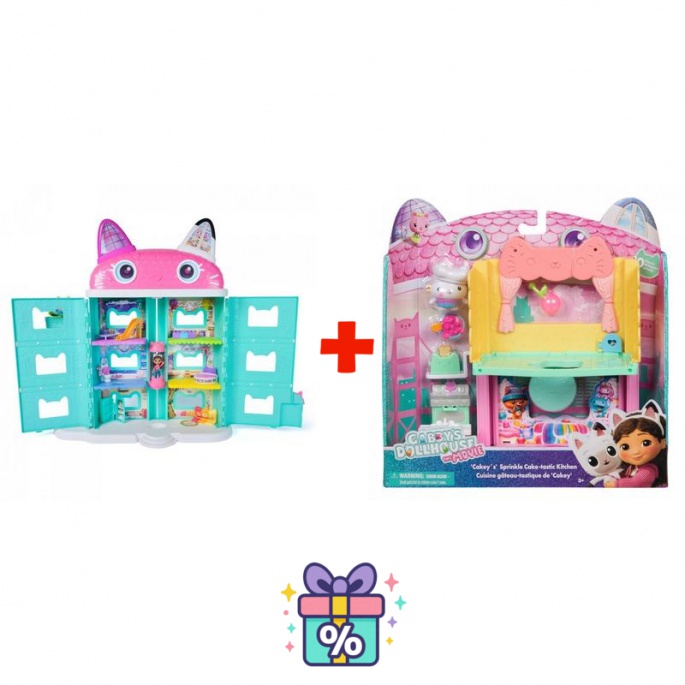 Isplativi set: Gabby’s Dollhouse velika kuća iz filma + soba za veliku kuću kuhinja