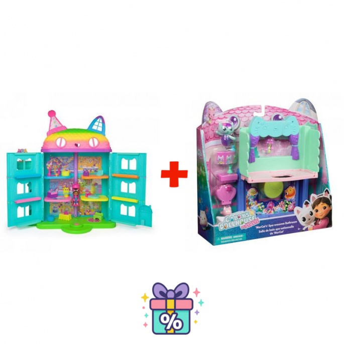 Povoljni set: Gabby’s Dollhouse velika kuća za zabavu + kupaonica za veliku kuću