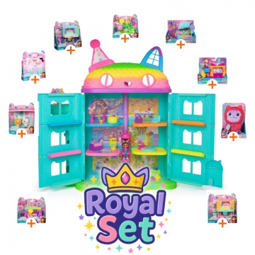 Royal set: Gabby’s Dollhouse velika kuća s proslavom, 9 dodataka + plišani DJ Catnip GRATIS