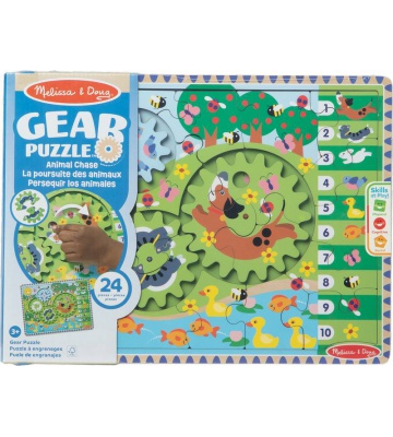 Melissa & Doug Drvene puzzle s okretajućim zupčanicima Životinjice 24 komada
