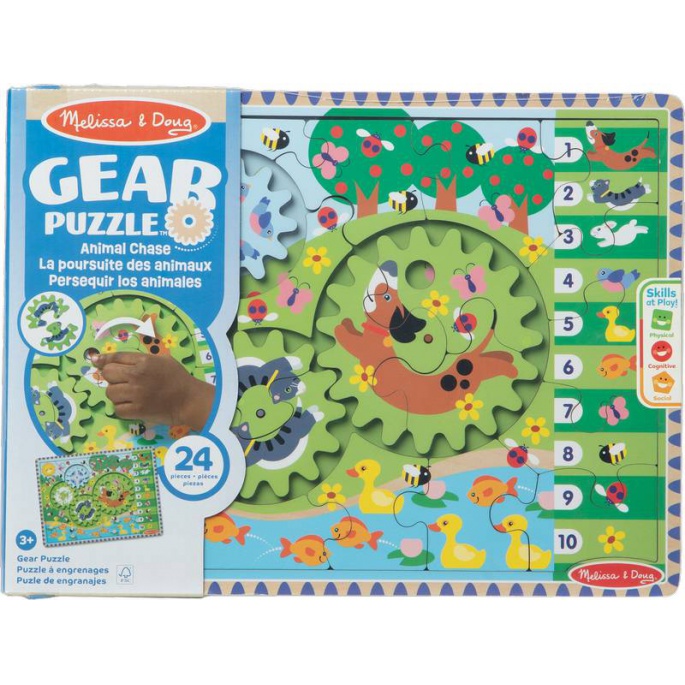 Melissa & Doug Drvene puzzle s okretajućim zupčanicima Životinjice 24 komada