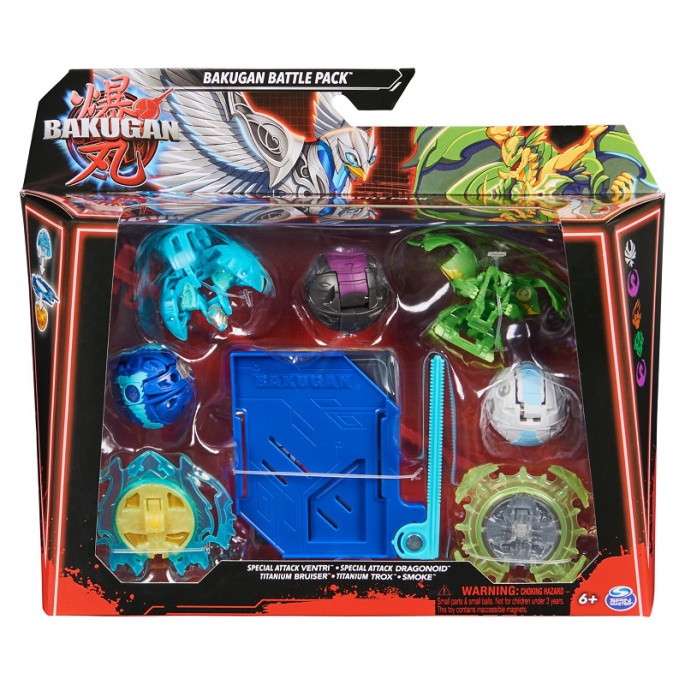 Bakugan 5 balení speciální útok S6 Ventri, Dragonoid, Bruiser, Trox, Smoke