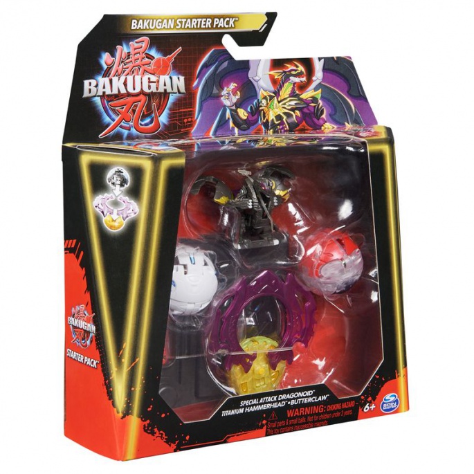 Bakugan startovací sada speciální útok S6 Dragonoid, Titanium Hammerhead, Butterclaw