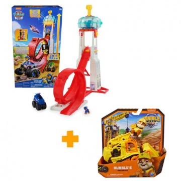 Prisvärt paket: Paw Patrol stor torn Rescue Wheels + Rubble & Crew fordon Rubble