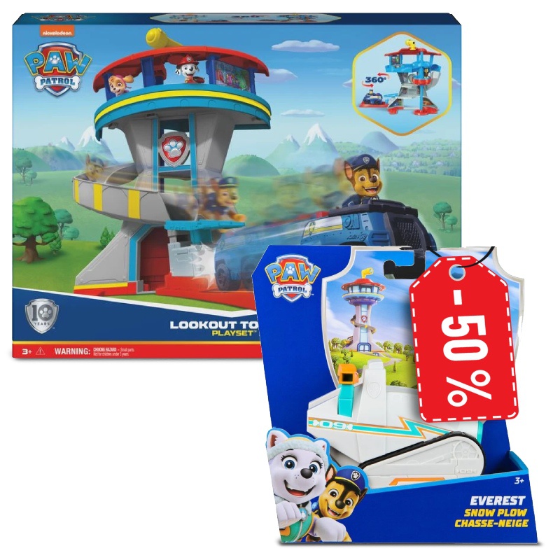 Výhodný balíček: Tlapková patrola hlídkovací věž  + vozidlo Everest za polovinu