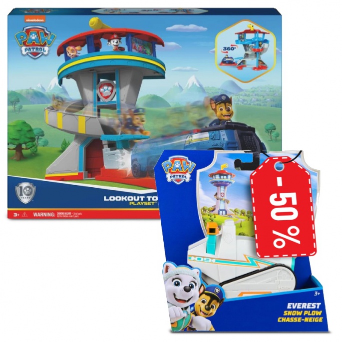 Výhodný balíček: Tlapková patrola hlídkovací věž  + vozidlo Everest za polovinu