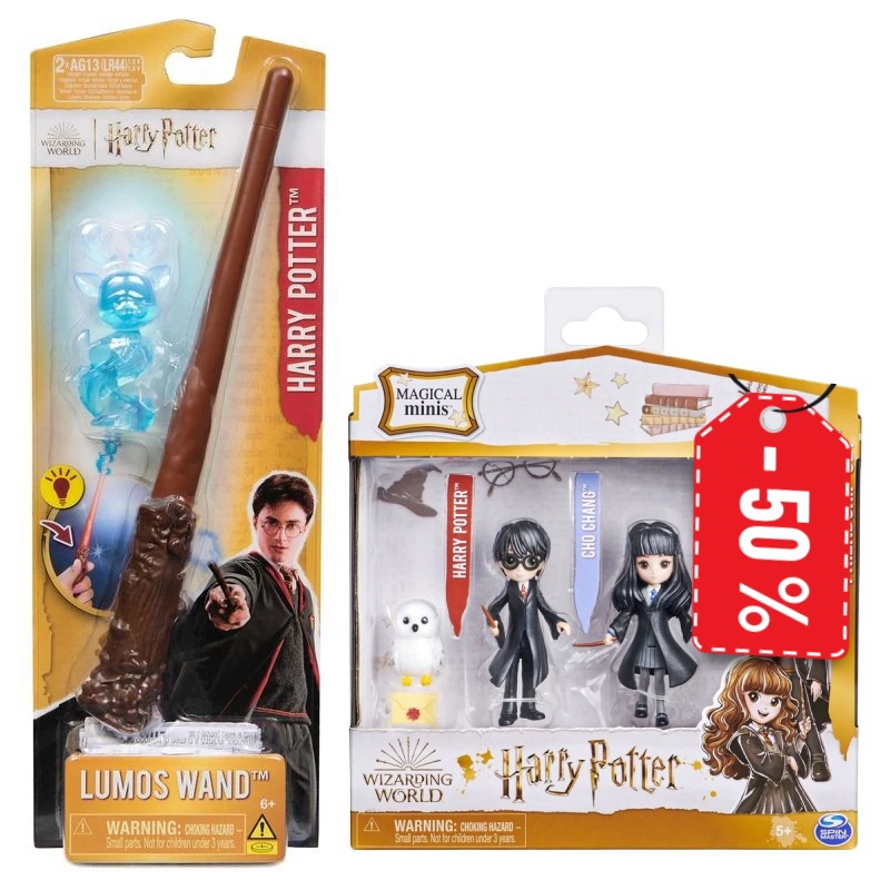 Harry Potter trollstav med lysande Patronus + Harry och Cho figurer till halva priset