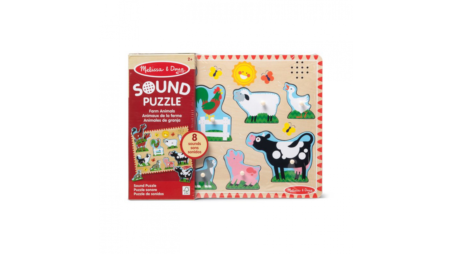 Levně Melissa & Doug dřevěné puzzle se zvukovými efekty zvířátka na farmě