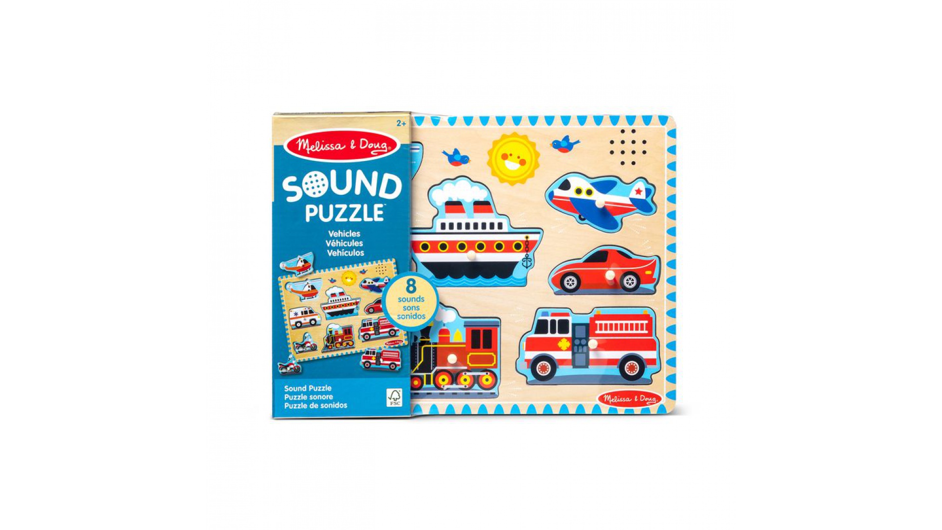 Levně Melissa & Doug dřevěné puzzle se zvukovými efekty dopravní prostředky