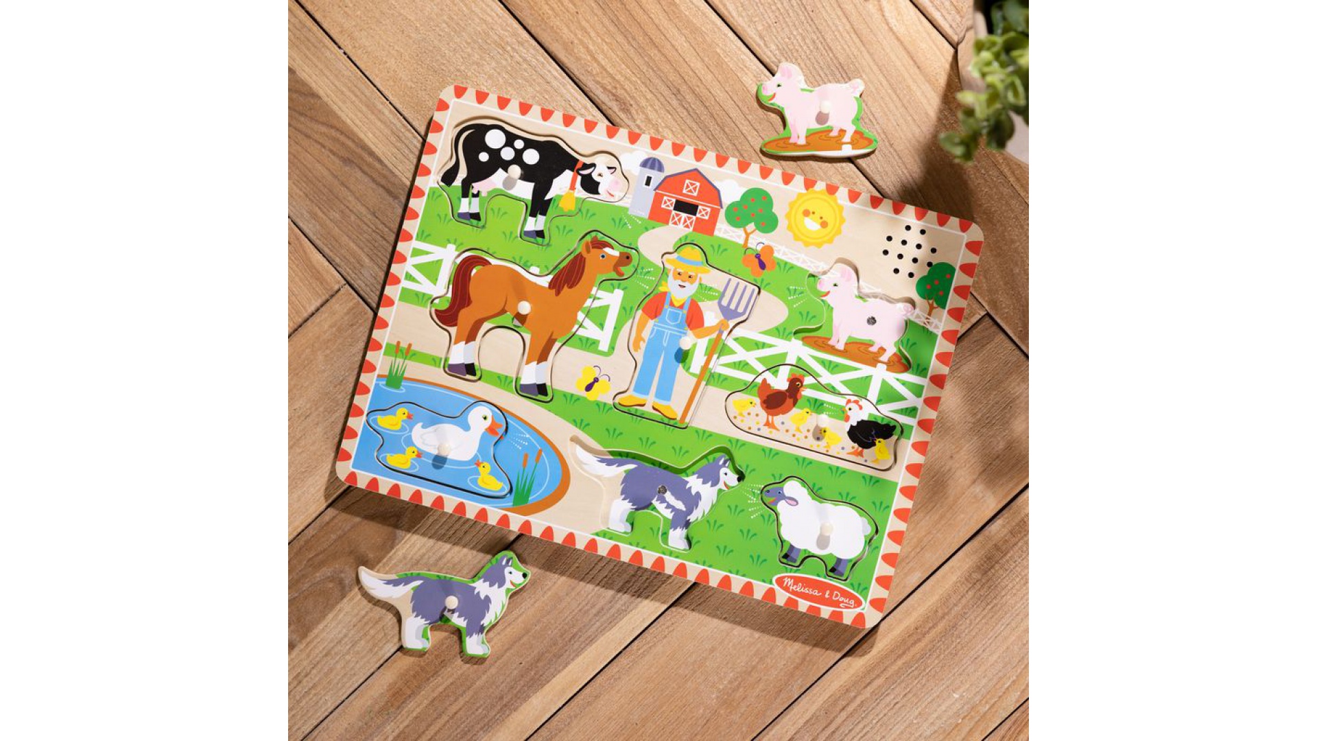 Melissa & Doug drevené puzzle so zvukovými efektmi Old MacDonald Farm