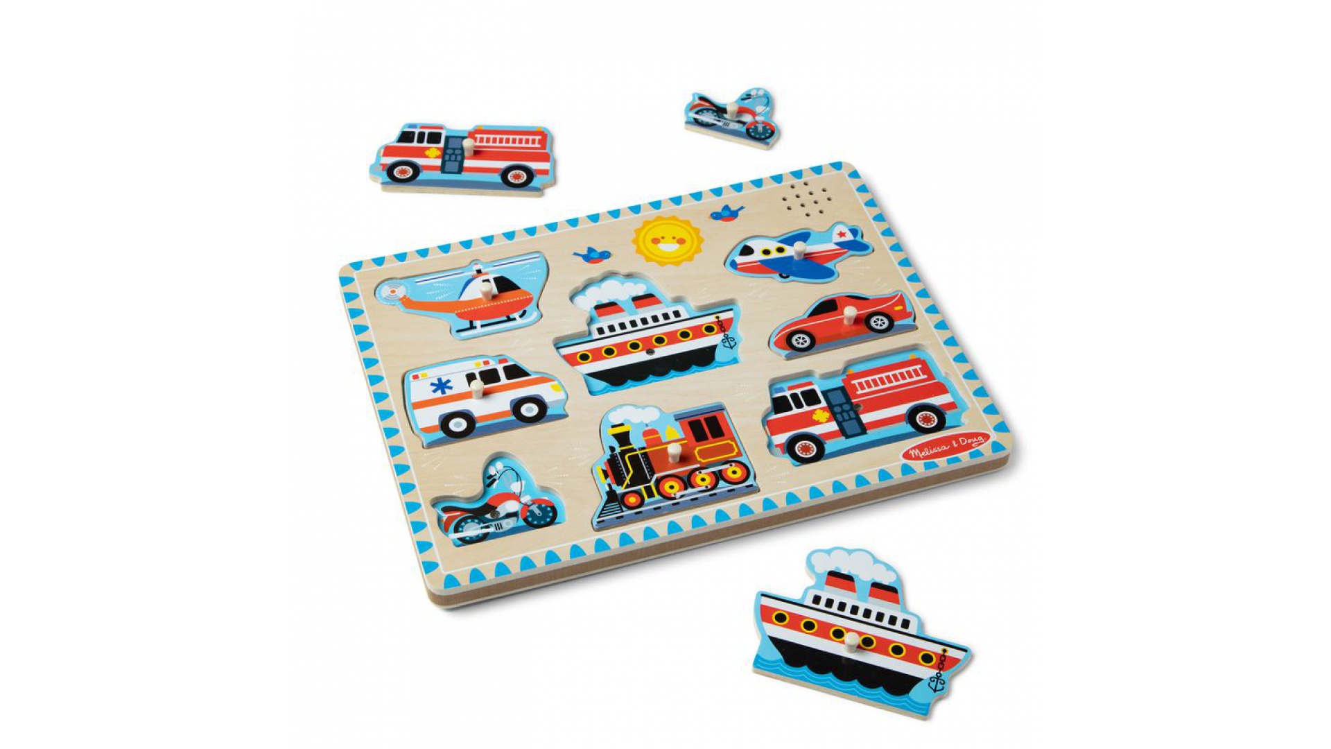 Melissa & Doug drevené puzzle so zvukovými efektmi dopravné prostriedky