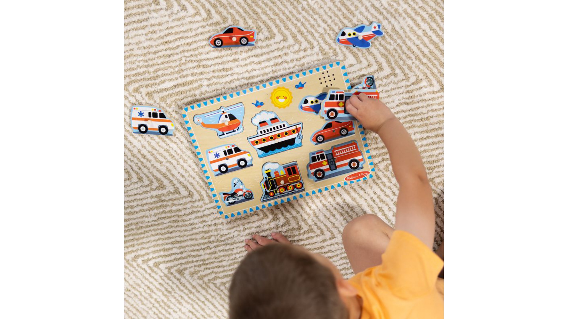 Melissa & Doug drevené puzzle so zvukovými efektmi dopravné prostriedky