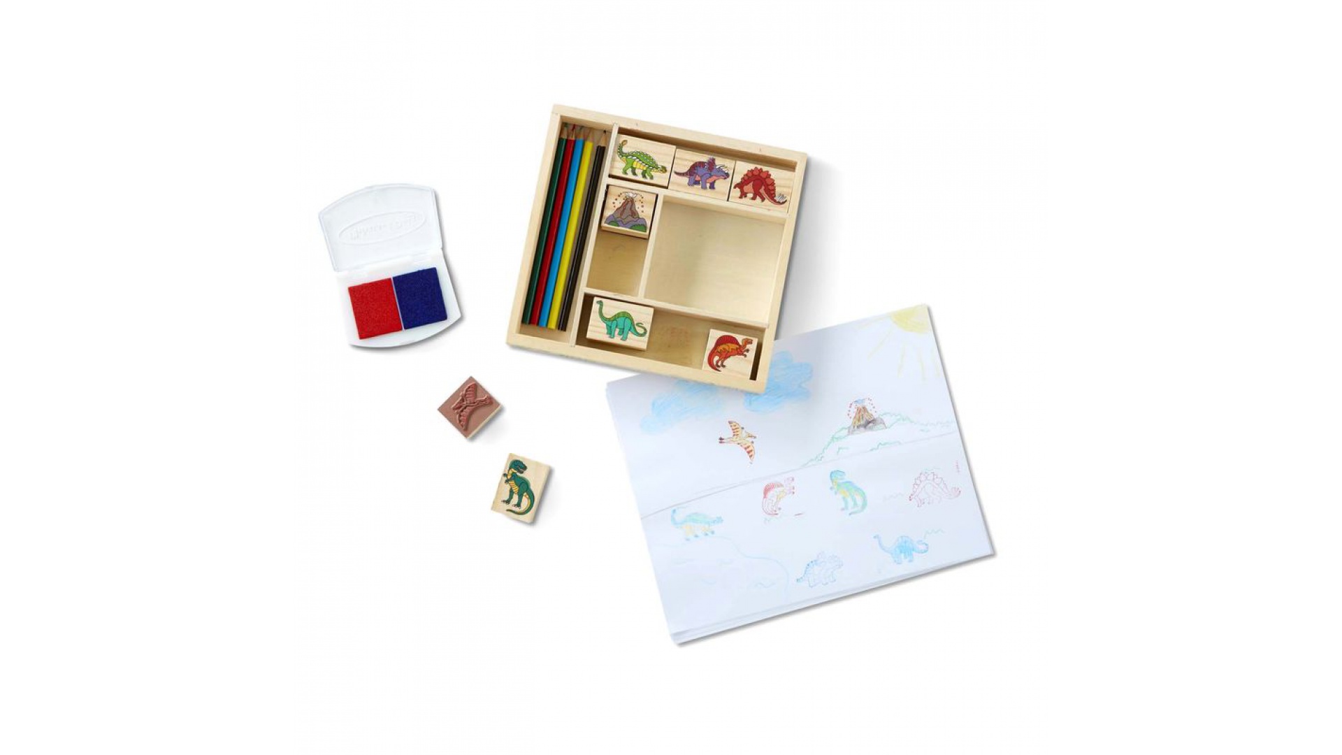 Melissa & Doug drevené pečiatky s umývateľnými farbami Dinosaury