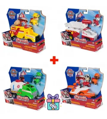 Set avantageux : véhicule de secours incendie Paw Patrol Rubble + Marshall + Rocky + Zuma