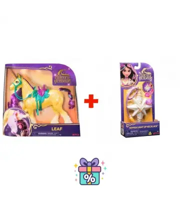 Prisvärt set: Unicorn Academy stylingenhörning Leaf 28 cm + halsband med ring