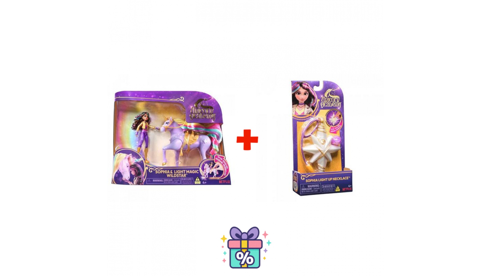Levně Výhodný set: Jednorožčí akademie Sophia & Polárka 11 cm + náhrdelník s prstenem