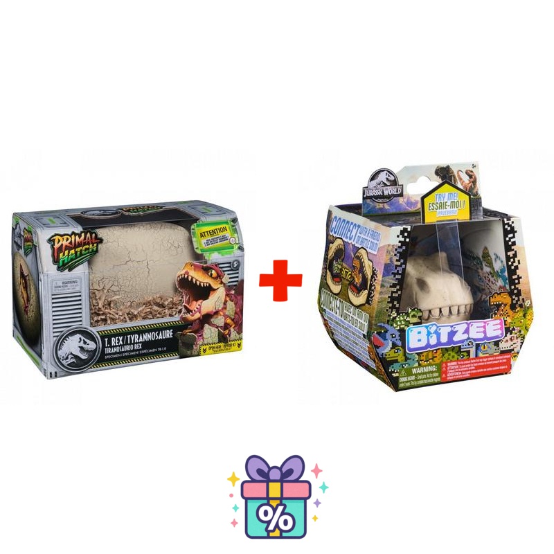Prisvärt set: Dino interaktiv T-rex som kläcks från ägg + Bitzee Jurassic World med dinosaurier
