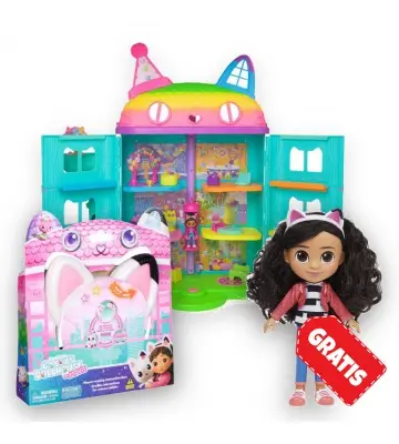 PROMOZIONE: La casa delle bambole di Gabby grande casa festa + orecchie con effetti + bambola da pettinare Gratuito