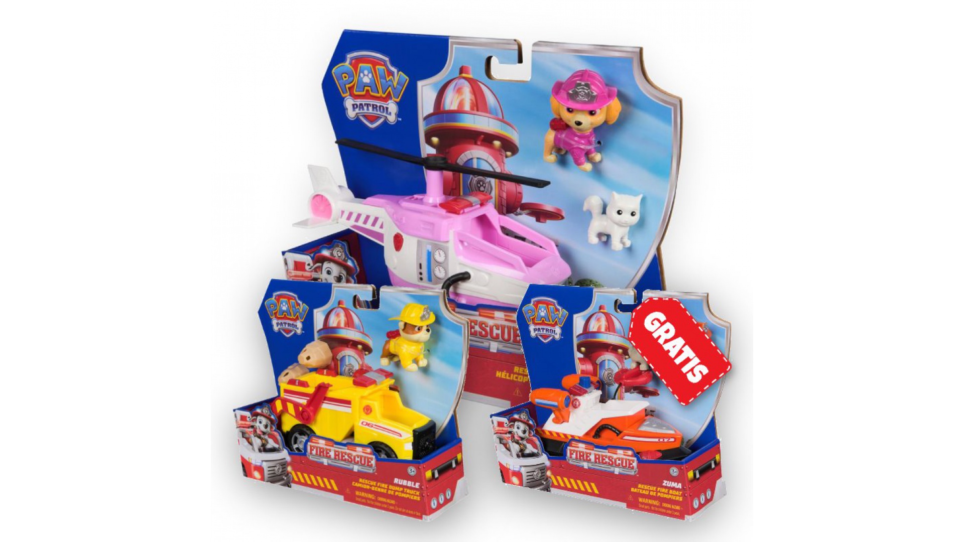 Patrula Căţeluşilor Ofertă: Vehicule Fire Rescue Skye + Rubble + Zuma Gratuit