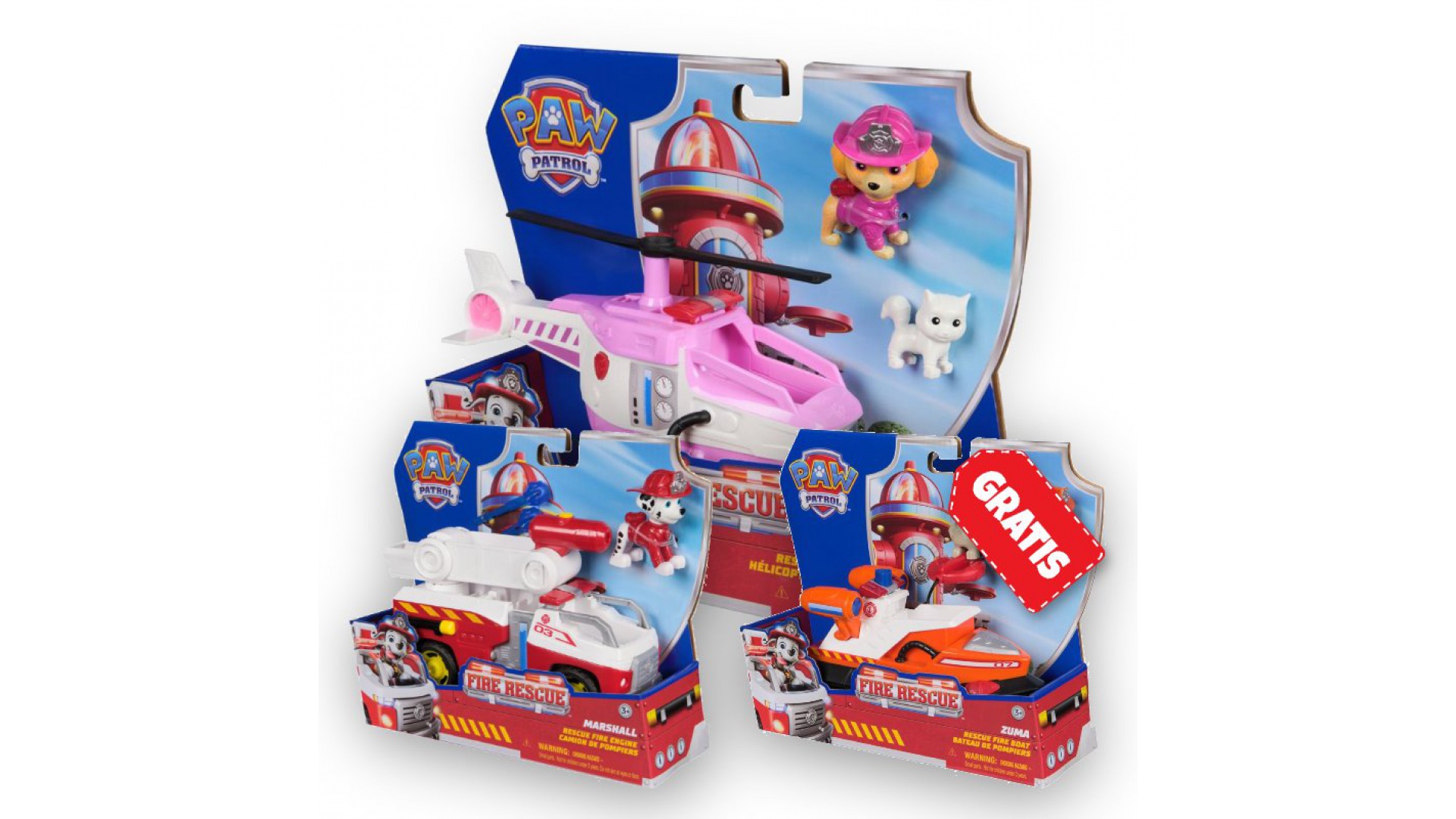 Patrula Căţeluşilor Ofertă: Vehicule Fire Rescue Skye + Marshall + Zuma Gratuit