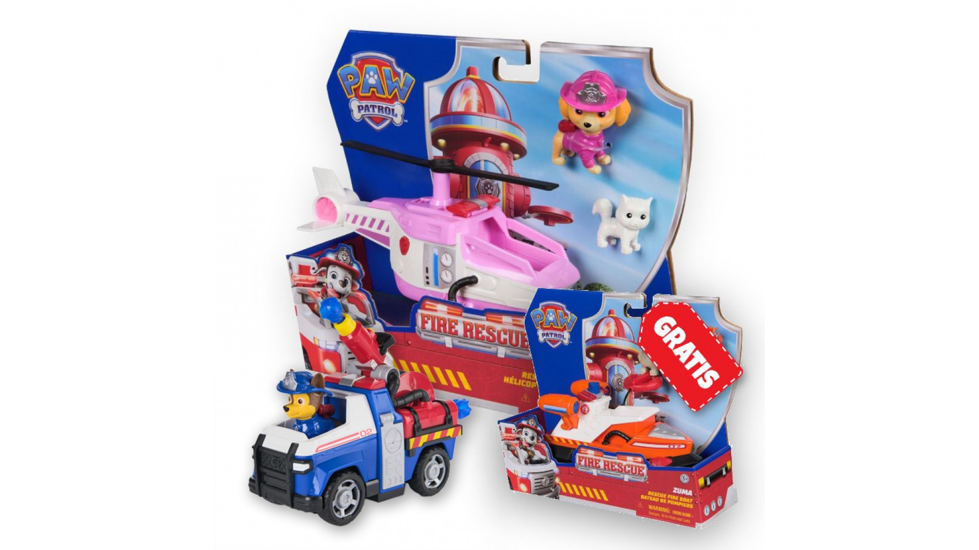 Patrula Căţeluşilor Ofertă: Vehicule Fire Rescue Skye + Chase + Zuma Gratuit
