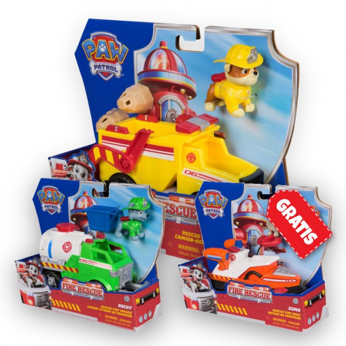 ERBJUDANDE: Paw Patrol Fire Rescue-fordon Rubble + Rocky + Zuma GRATIS