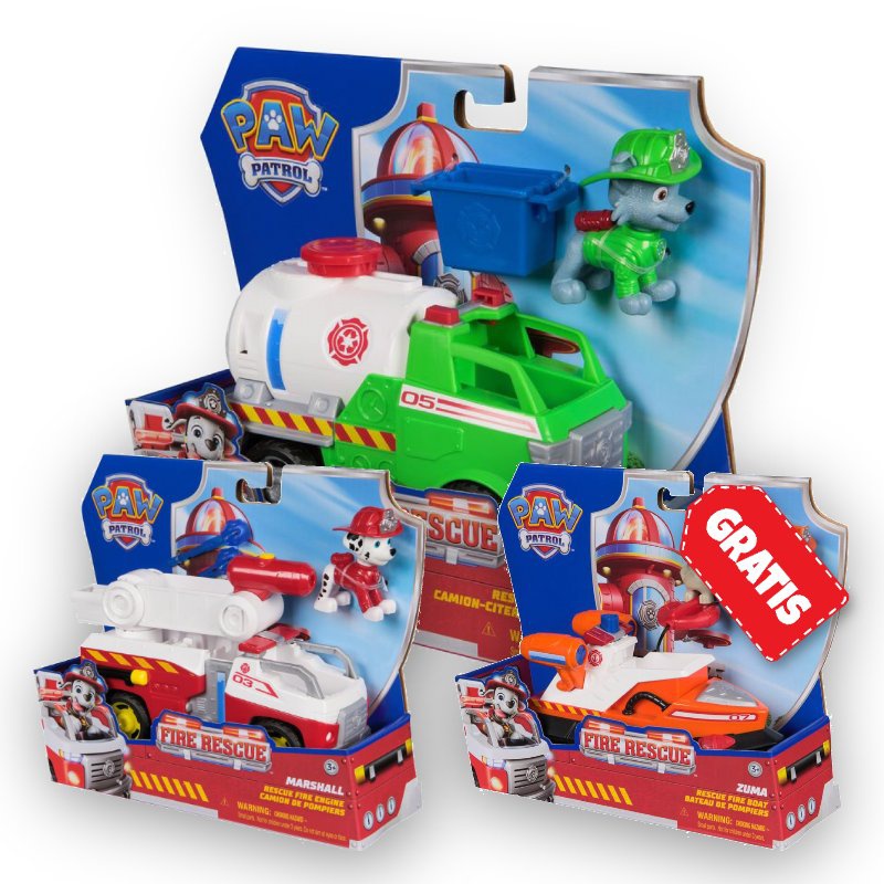 ERBJUDANDE: Paw Patrol Fire Rescue fordon Rocky + Marshall + Zuma GRATIS