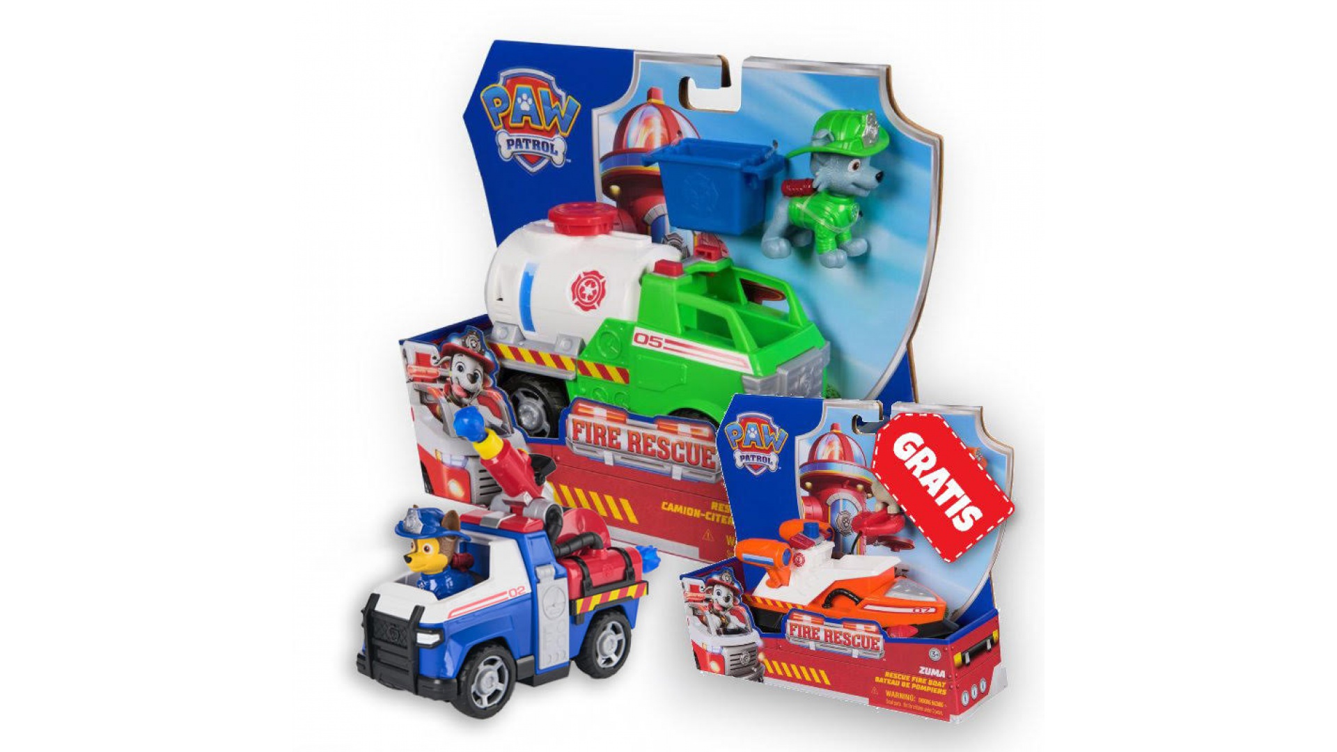 Patrula Căţeluşilor Ofertă: Vehicule Fire Rescue Rocky + Chase + Zuma Gratuit