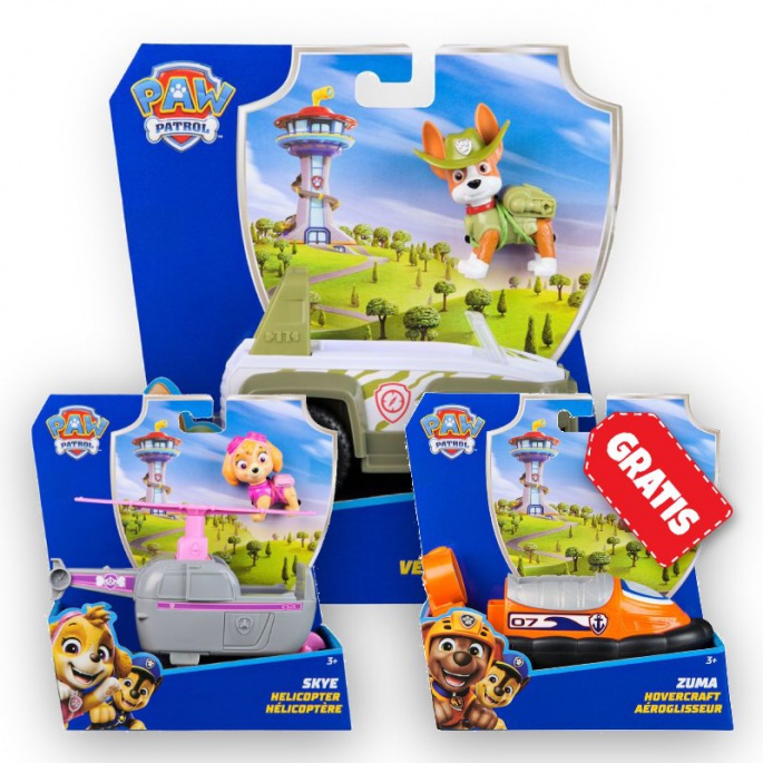 ERBJUDANDE: Paw Patrol grundläggande fordon Tracker + Skye + Zuma GRATIS