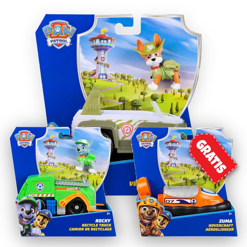 ERBJUDANDE: Paw Patrol basfordon Tracker + Rocky + Zuma GRATIS