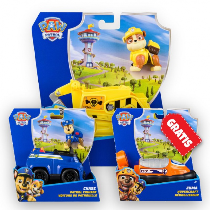 ERBJUDANDE: Paw Patrol grundläggande fordon Rubble + Chase + Zuma GRATIS