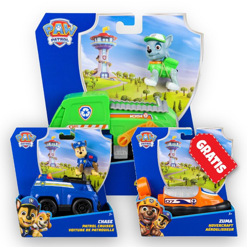 REA: Paw Patrol grundläggande fordon Rocky + Chase + Zuma GRATIS