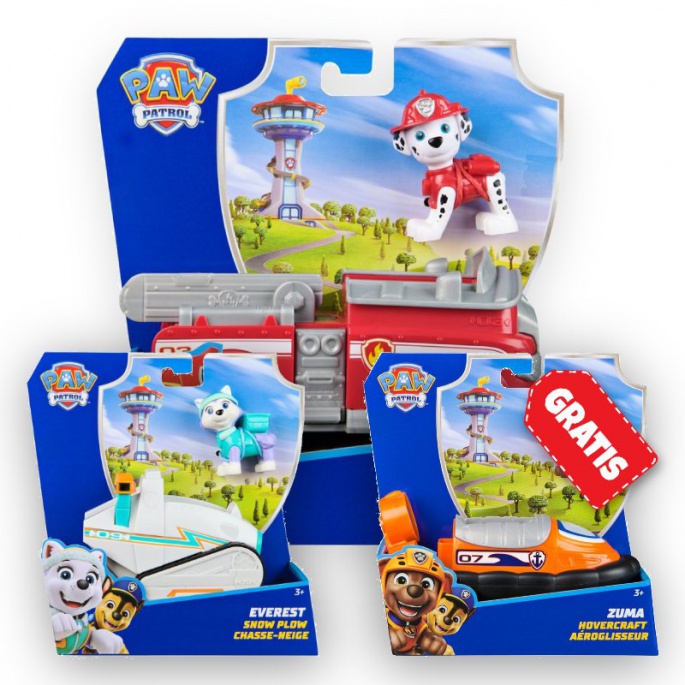 ERBJUDANDE: Paw Patrol grundläggande fordon Marshall + Everest + Zuma GRATIS