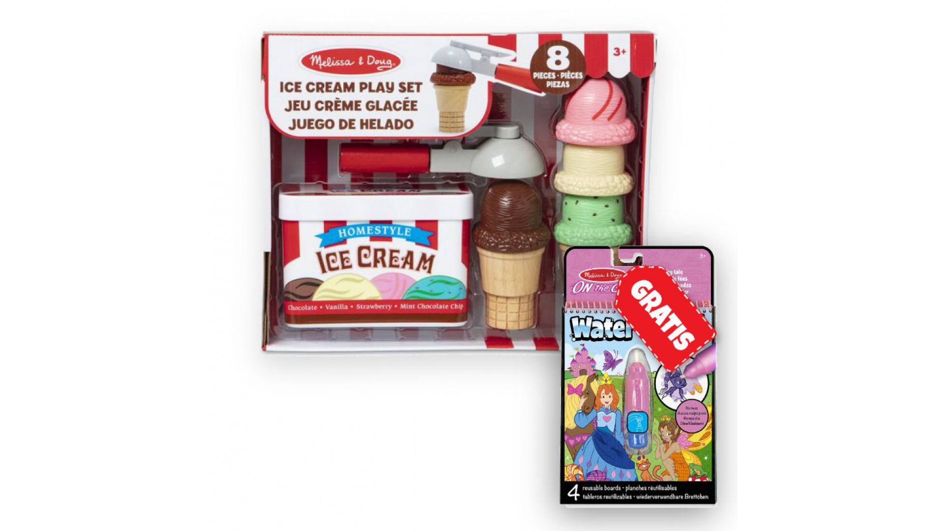 Levně AKCE: Melissa & Doug kopečková zmrzlina set + Water WOW kouzlení vodou pohádky ZDARMA