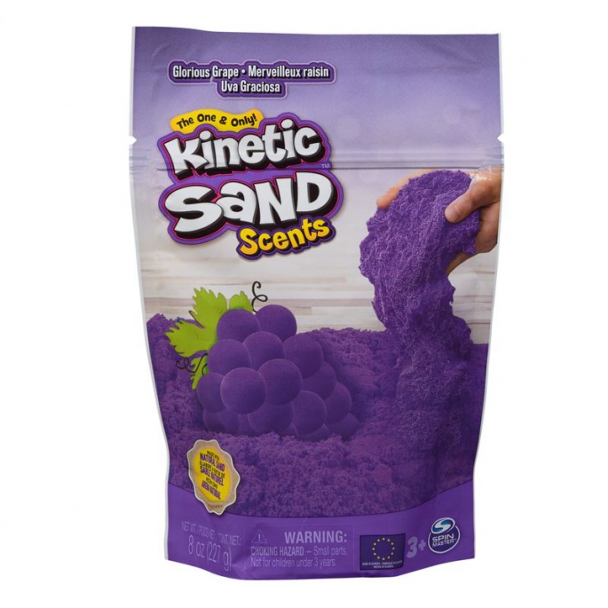 Kinetic Sand förpackning med fruktiga dofter druvor